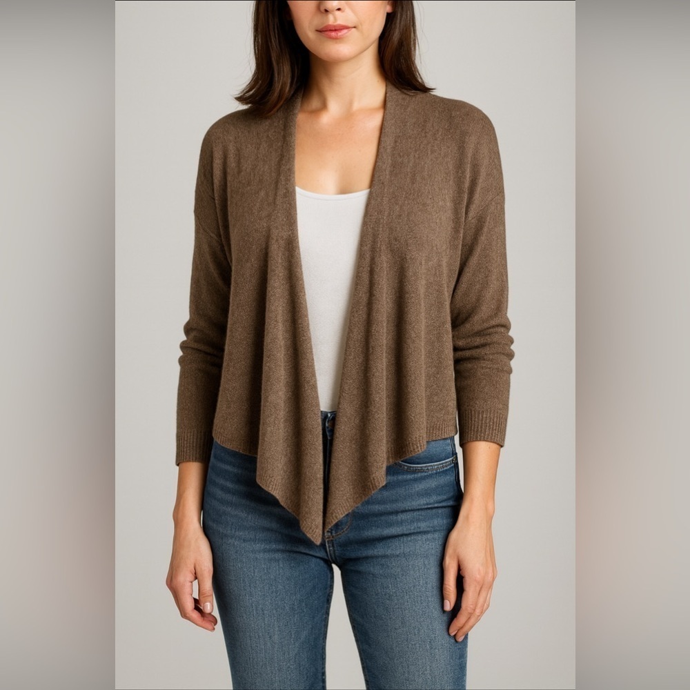 Eileen Fisher 100% wool Open Front Sweater Cardigan Brown Size XS Petite Luxury